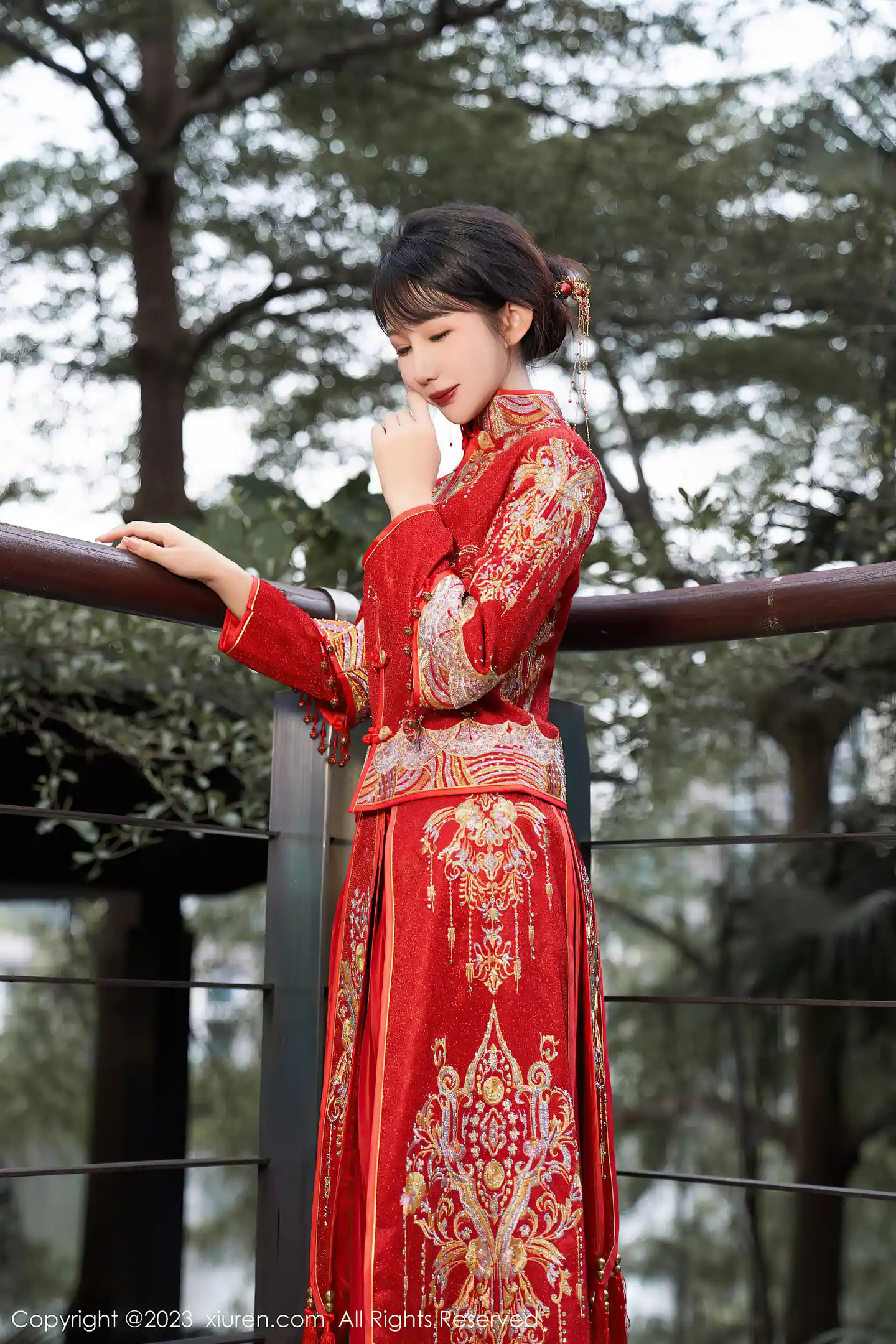 图片[2]-[XiuRen秀人网]VOL.7729 模特波巧酱专属新娘主题性感红色蕾丝内衣配超薄肉丝诱惑写真90P-秀人网官方网站